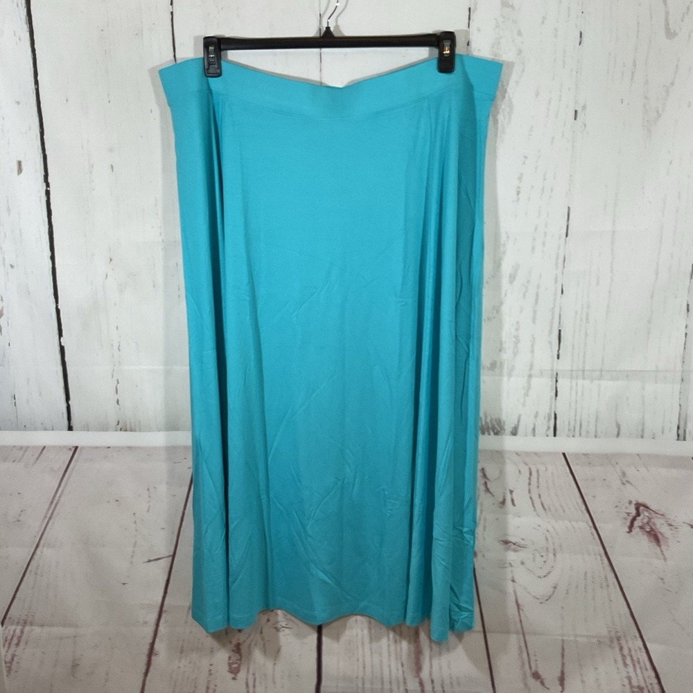 Lands‎ End Maxi Long Skirt 3X 24W-26W Blue Wide Waist Flowy Beach Resort Coastal